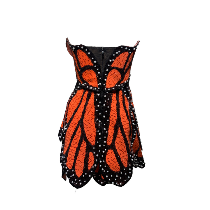 NELLIE Strapless Monarch Butterfly Coloured Mini Dress VAUDDEN